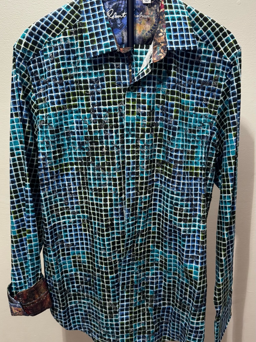 Robert Graham Classic Fit Large Mosaic Grid Embroidered Button Front Shirt